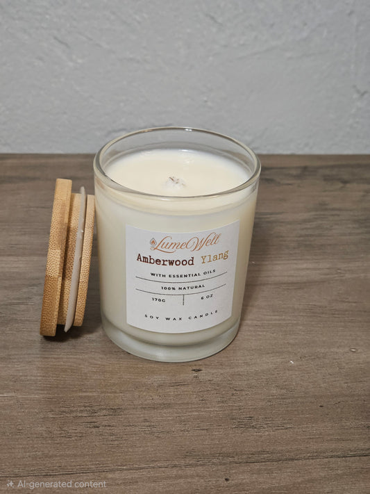 Amberwood Ylang Soy Candle – 6 oz Natural Wax