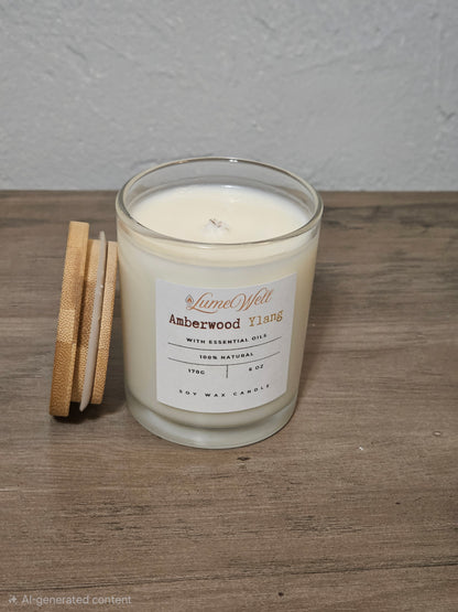 Amberwood Ylang Soy Candle – 6 oz Natural Wax