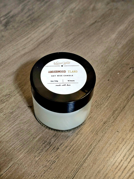 Amberwood Ylang Soy Candle – 2 oz Natural Wax